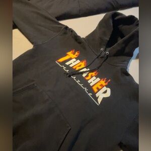 Thrasher Black Hoodie with Flame Logo